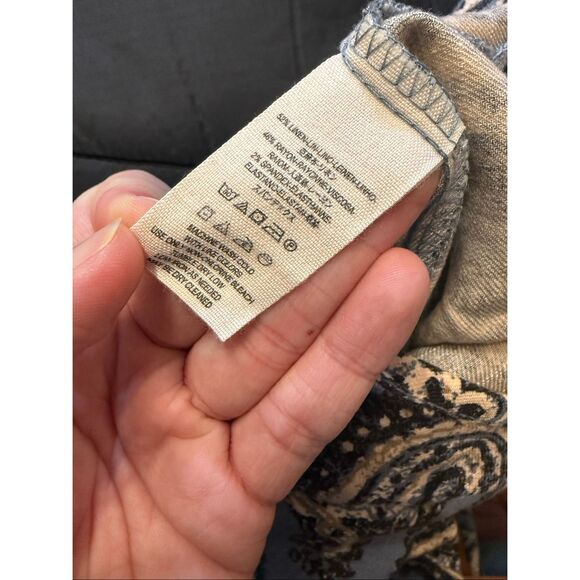 Free People Blue Combo High Rise Linen Blend Paisley Print Flare Pants Size XS - Picture 6 of 6